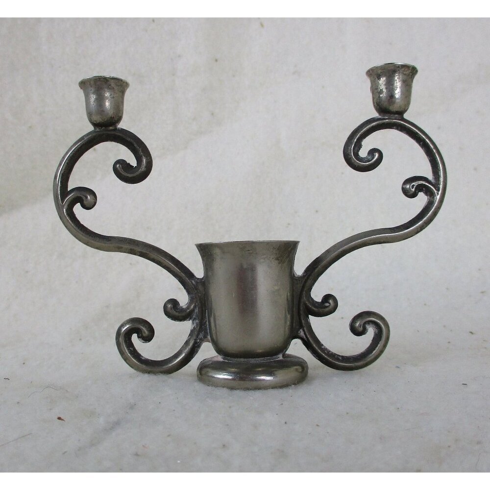 Small Candlestick, three candle stick holder, Pewter/silver metal candle holder,